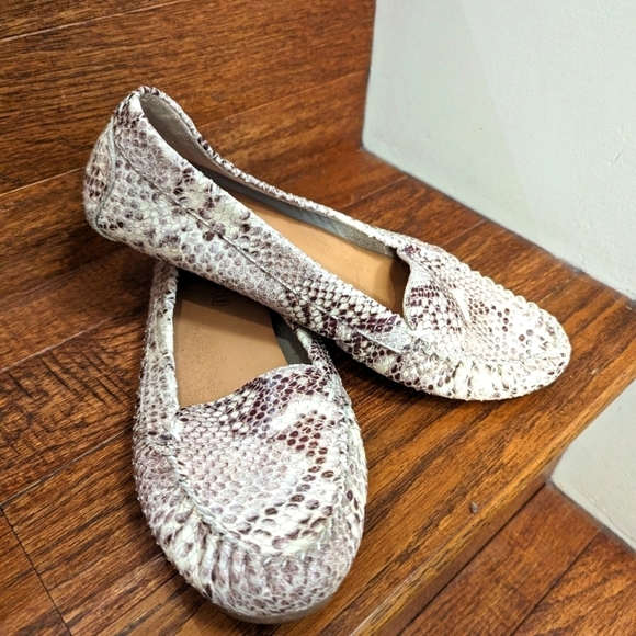 Aldo neutral cream, tan gray   snakeskin loafers Size 9 - Picture 5 of 12